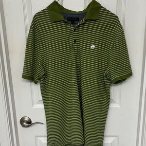 BANANA REPUBLIC Button Front Green Striped Polo Golf Shirt Men's Size Large